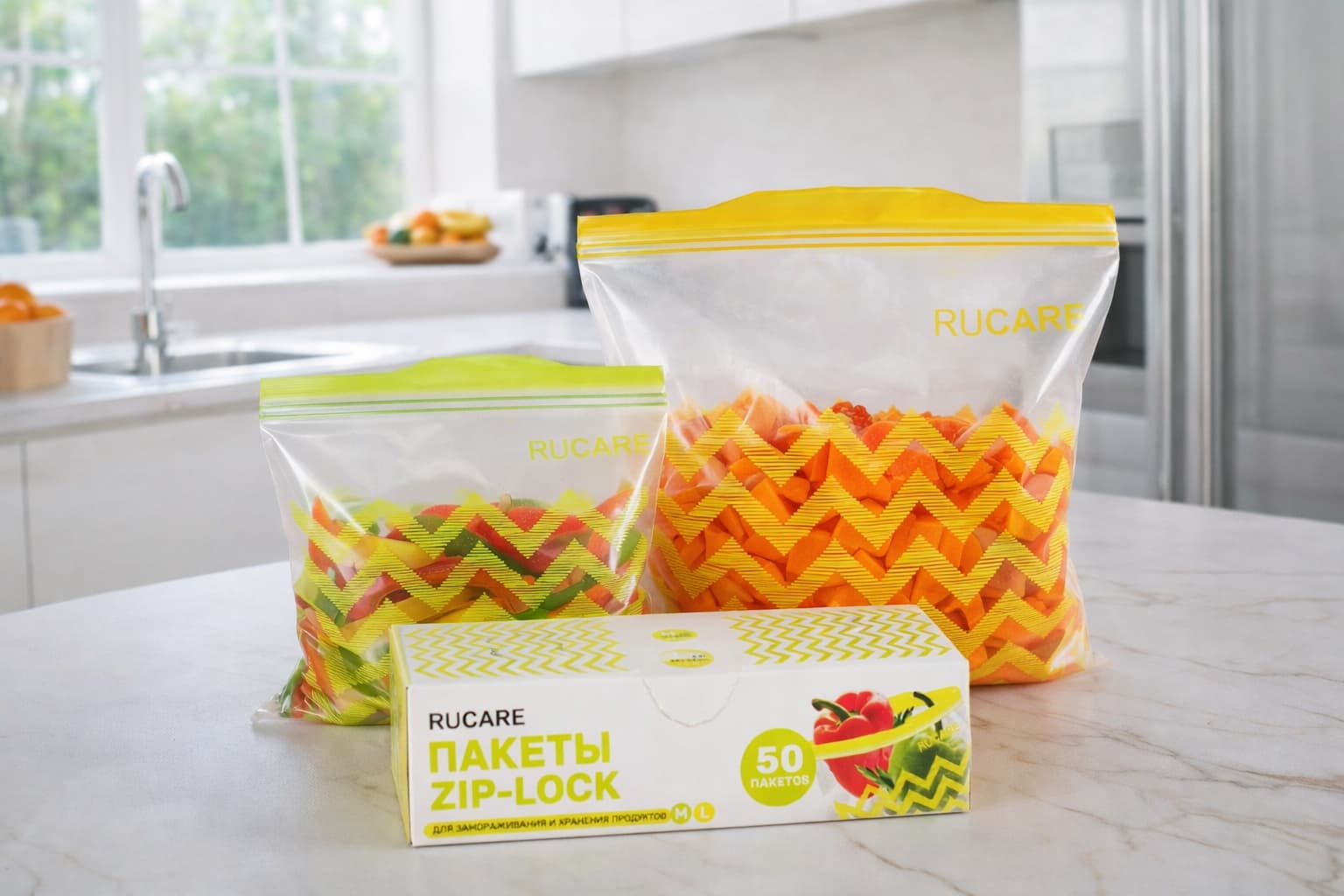 Организованная морозилка с пакетами Rucare